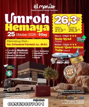 PAKET UMROH BULAN OKTOBER 2026 HEMAYA ELMARWA