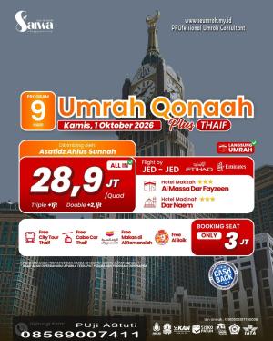 Paket Umroh Plus Thaif Oktober 2026 Qonaah