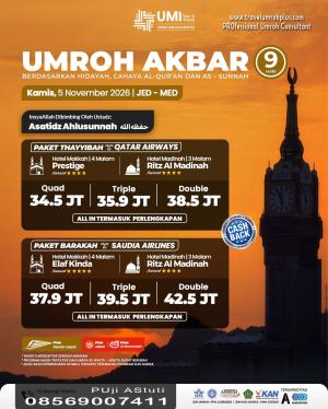 UMROH AKBAR PLUS 9 HARI NOVEMBER 2026 harga 37 jutaan