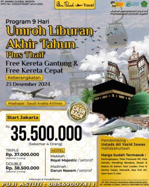 Umroh Liburan Akhir Tahun Plus Thaif 23 Desember 2024