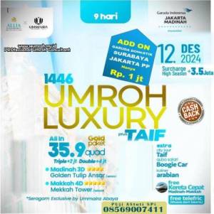 UMROH LUXURY Plus Thaif 9 hari by Garuda Indonesia Desember 2024