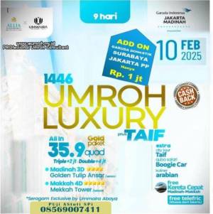 UMROH LUXURY Plus Thaif 9 hari by Garuda Indonesia Februari 2025