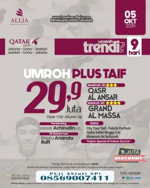 Umroh Plus Taif 9 Hari Oktober 2026 Qatar Airways Harga 29 Jutaan
