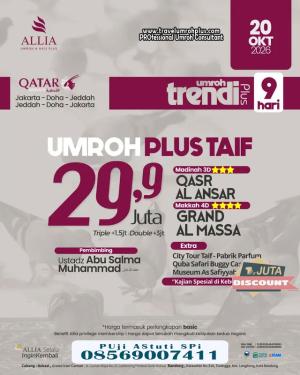 Umroh Plus Taif Oktober 2026 Qatar Airways 9 Hari Harga 29 Jutaan